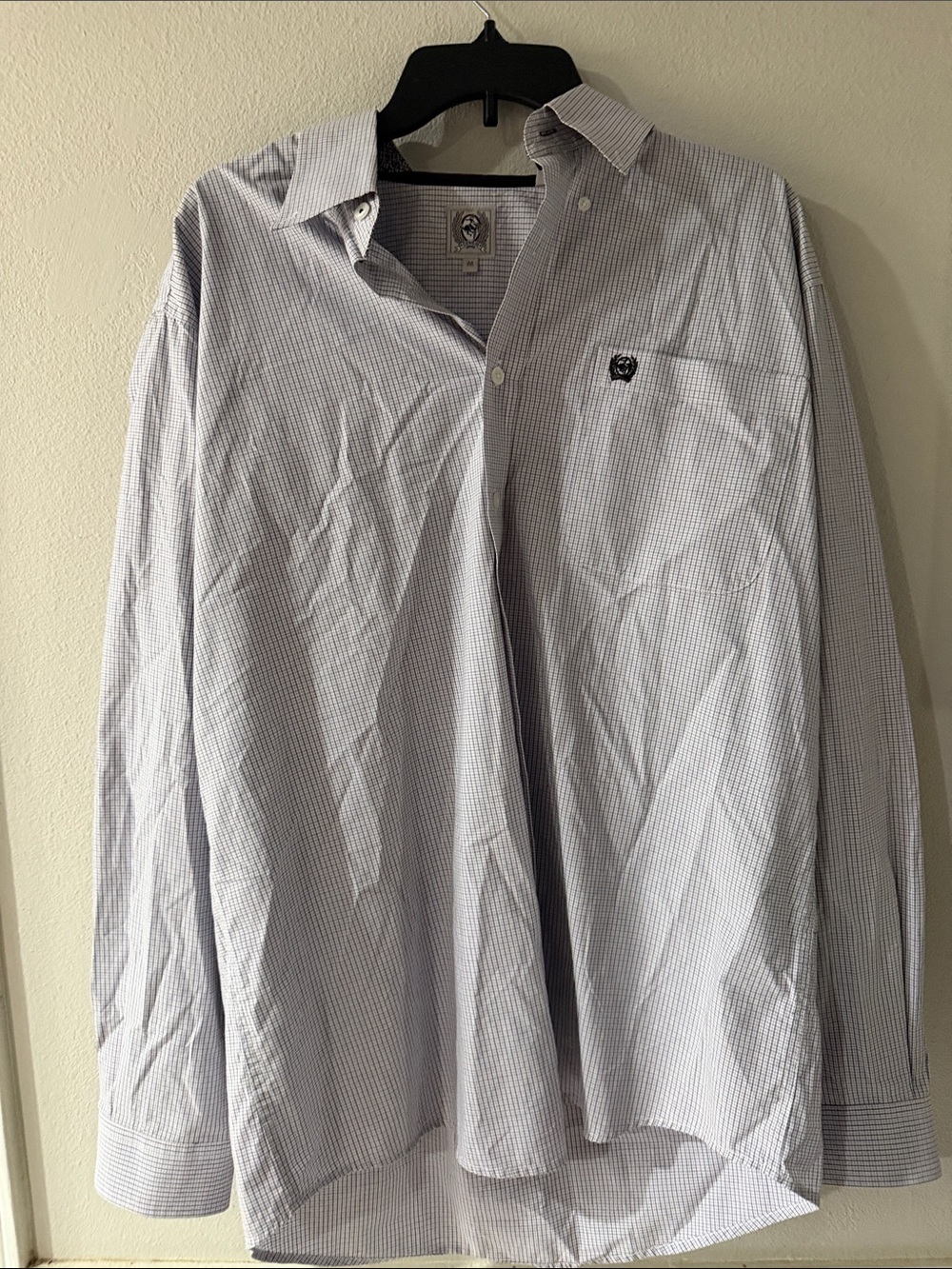 Cinch Men's Light Blue and White Micro-Check Dress Shirt